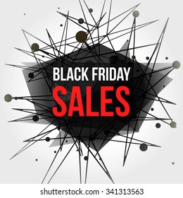 Black Friday Sales Banner with Dots and Lines. Connection Concept. Digital data visualization. Social network graphic concept. Geometric technology vector background.