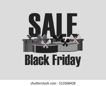 Black friday sales promotion gift box. Buy gifts, sale. Vector illustration.