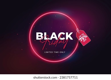 Black Friday ventas especiales de promoción de descuento tienda banner front banner con diseño vectorial abstracto moderno realista en círculo de neón gradiente