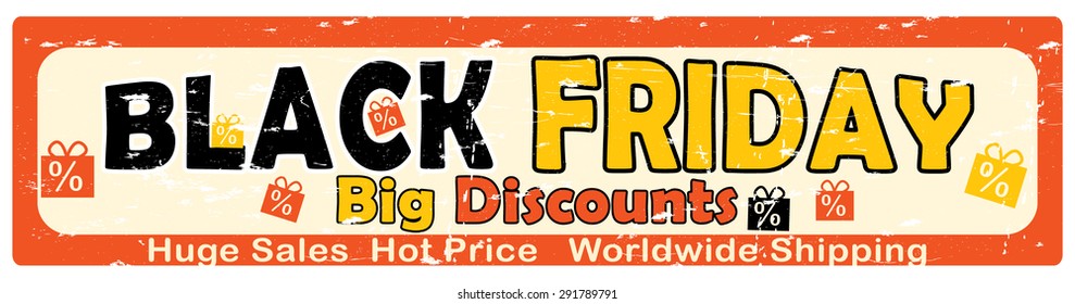Black Friday Sales  sticker for print. Black Friday label / sticker / badge in orange and yellow colors. Big Discounts. Huge sales, hot price, worldwide shipping. Print colors used.