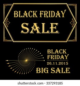Black Friday sales tag. Big Sale banner template design. Shopping. Labels. Special offer. Art Deco Style. 
