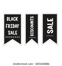 Black Friday sales tag. Black Friday design, sale, discount, advertising, marketing price tag. Clothes, furnishings, cars, food sale. Abstract banner with black Friday on white background. Store label