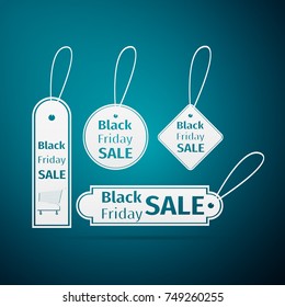 Black Friday sales tag flat icon on blue background. Vector Illustration