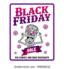 Black Friday sales tag. Vector flat Illustration, grouped for easy editing. Web banners, advertisements, brochures, business templates. Isolated on a white background.