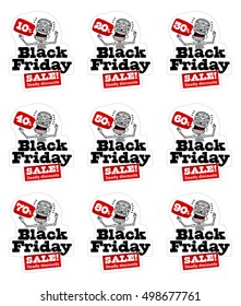 Black Friday sales tag. Vector flat Illustration, grouped for easy editing. Web banners, advertisements, brochures, business templates. Isolated on a white background.