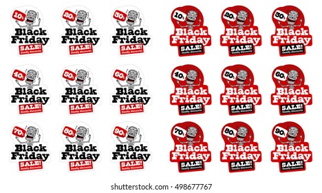 Black Friday sales tag. Vector flat Illustration, grouped for easy editing. Web banners, advertisements, brochures, business templates. Isolated on a white background.