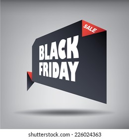 Black friday sales web element banner in 3d in black color, pointing at sales. It can be used for sales or website promotion. Eps10 vector illustration
