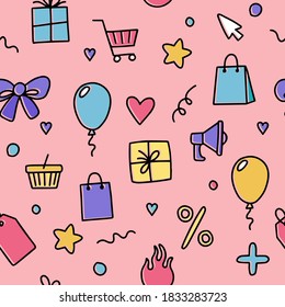 Black friday seamless pattern with doodle vector illustration