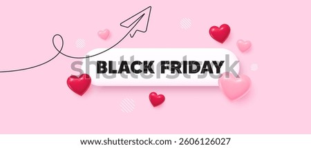 Black friday search bar. Share plane line icon. Black Friday Sale. Special offer price sign. Advertising Discounts symbol. Search button with 3d hearts. Vector