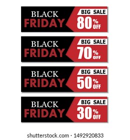 Black Friday set of banners 30%,50%,70%,80% discounts. Season sale banners set. Pattern special offers