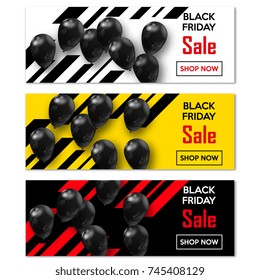 Black Friday. Set banners for your design with balloons of the world day of sale. Vector illustration.