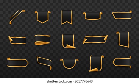 Black Friday set. Blue-golden scrolls and banners isolated.