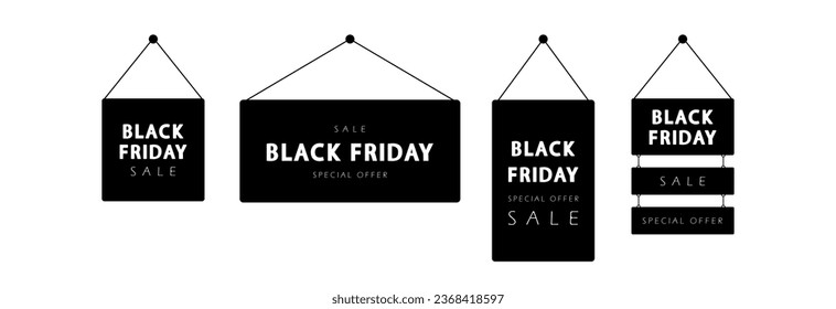 Viernes Negro de diferentes carteles de puerta para publicidad.
