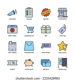 black friday set icon, isolated black friday set sign icon, icon color editable. vector illustration
