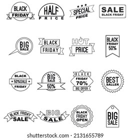Black Friday set icons in outline style isolated on white background