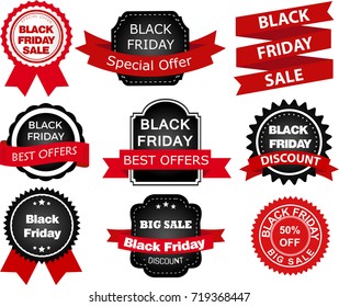 Black Friday set of labels sticker badges design elements Set of  Labels, Ribbons, Sticker and Badges design elements.
