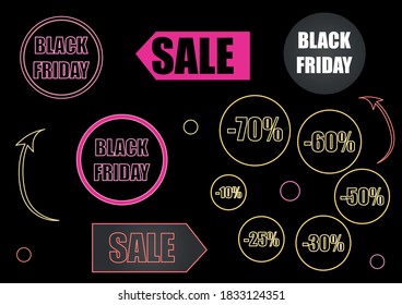 Black Friday set in neon style 