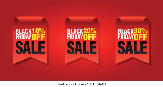 Black friday set of sale badges 10%, 20%, 30% off. Vector illudtration