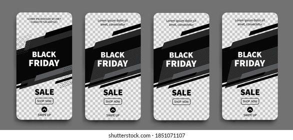 Black Friday set of sale banners for social media stories, web page, promotion for mobile. Black Friday background