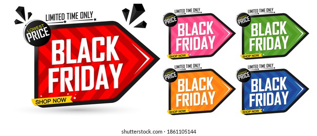 Black Friday, Set Sale banners design template, discount tags, final season offers, vector illustration