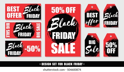 Black Friday. Set of Vector design templates for  poster, card, tag,  invitation, placard, brochure, flyer, web and other users.