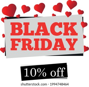 Black friday shape with several hearts 10% off