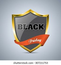 Black friday shield badge with orange ribbon 