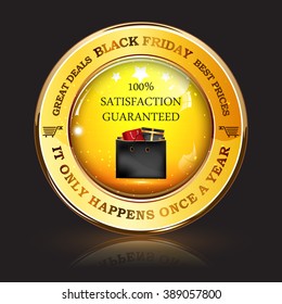 Black Friday Shiny  glossy web icon. Great deals, best prices. Satisfaction guaranteed. Contains shopping bags.