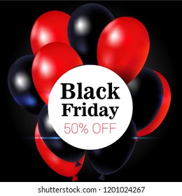black Friday, shiny red and black balloons, vector illustration