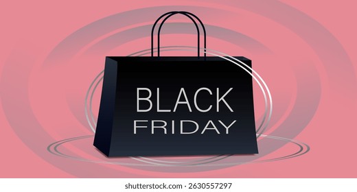 Black Friday Shopping Bag Banner with Modern Pink Background