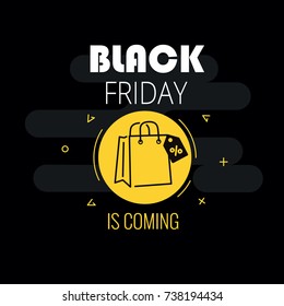 Black Friday shopping bag .Vector illustration on black background.