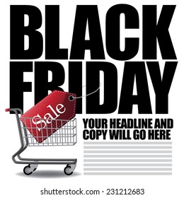 Black Friday shopping cart background EPS 10 vector illustration