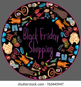 Black Friday shopping clothes sales label.