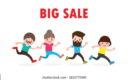 Black Friday Shopping-Konzept, Big Sale mit Discount Menge von Leuten, die zu dem Laden zu verkaufen laufen, Werbeplakat Banner Big Discount Promo Sale Event einzeln auf weißem Hintergrund