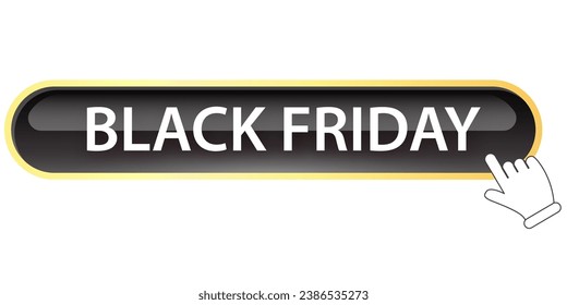 Black Friday shopping golden button isolated on white background. Black Friday sale label and horizontal web banner with black button. Vip button