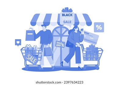 Black Friday Shopping Illustration concept on a white background