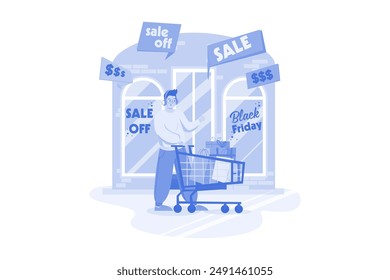 Black Friday Shopping Illustration concept on a white background