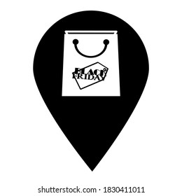 Black Friday shopping location map pin pointer icon. Element of map point for mobile concept and web apps. Icon for website design and app development. Premium online shop, bag store flat icon sign.