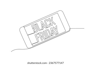 Black Friday de compras con móvil. Dibujo de una línea del Viernes Negro