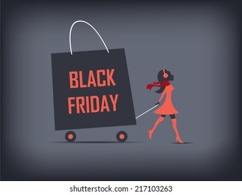 Black Friday shopping poster or flyer with elegant figure shopping. Eps10 vector illustration.