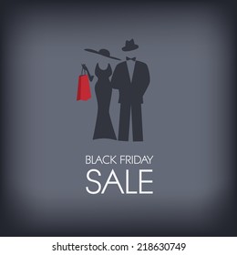 Black Friday shopping poster or flyer with elegant figure shopping. Eps10 vector illustration.
