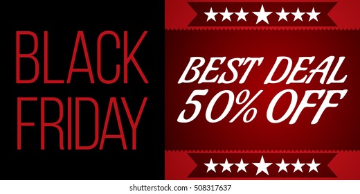 Black Friday shopping sale concept on black and red background. Black Friday banner. Best deal offer sign. Epic clearance sale. Vector Illustration.