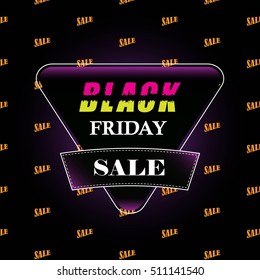 Black friday shopping sale on black background. Special offer. Discount, price tag. Vector illustration. 