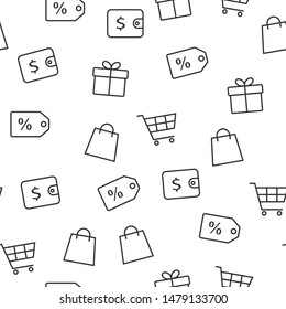 black friday shopping seamless pattern with white background. commercial shopping abstract vector texture for packaging, pattern on paper, wrappers