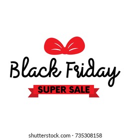 Black Friday shopping super sale poster concept design with red ribbon. Vector Illustration