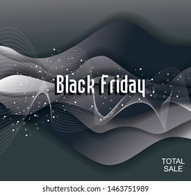 Black Friday sign design with wavy layers, vector.