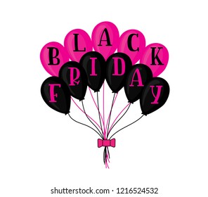 Black friday sign located on balloons of black and pink.