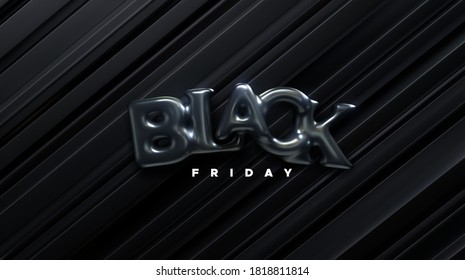 Black Friday sign. Vector 3d illustration. Black bubble letters on layered background. Abstract geometric backdrop. Sale or discount banner design