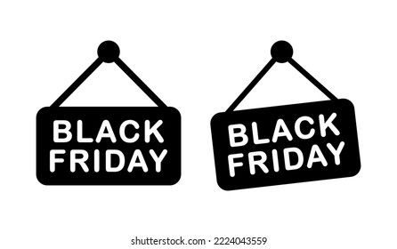 black friday sign, visitor welcoming shop board, black filled icon set, vector tag with negative space