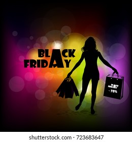 Black Friday. Silhouette of a girl with shopping. Vector.